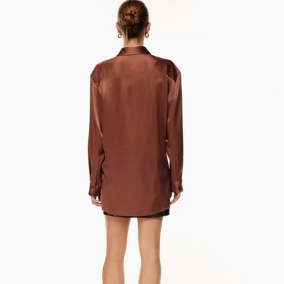 Velvet Heart Satin Brown Bronze Epicurean Relaxed Dress Shirt Business- NWT - Picture 4 of 11